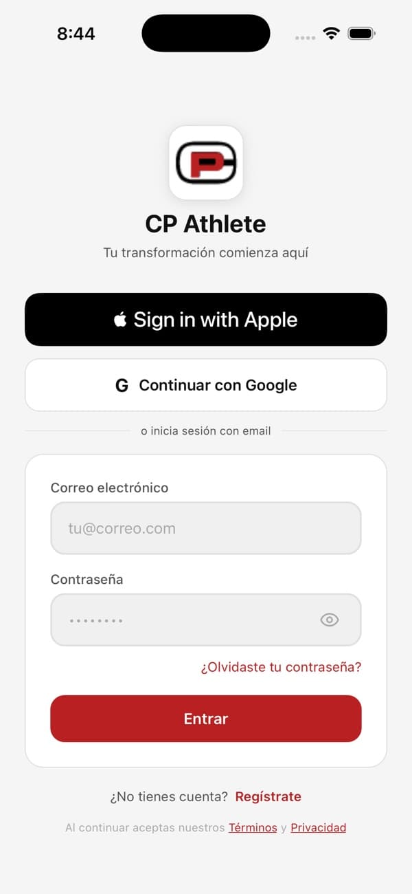 Pantalla de acceso de la app