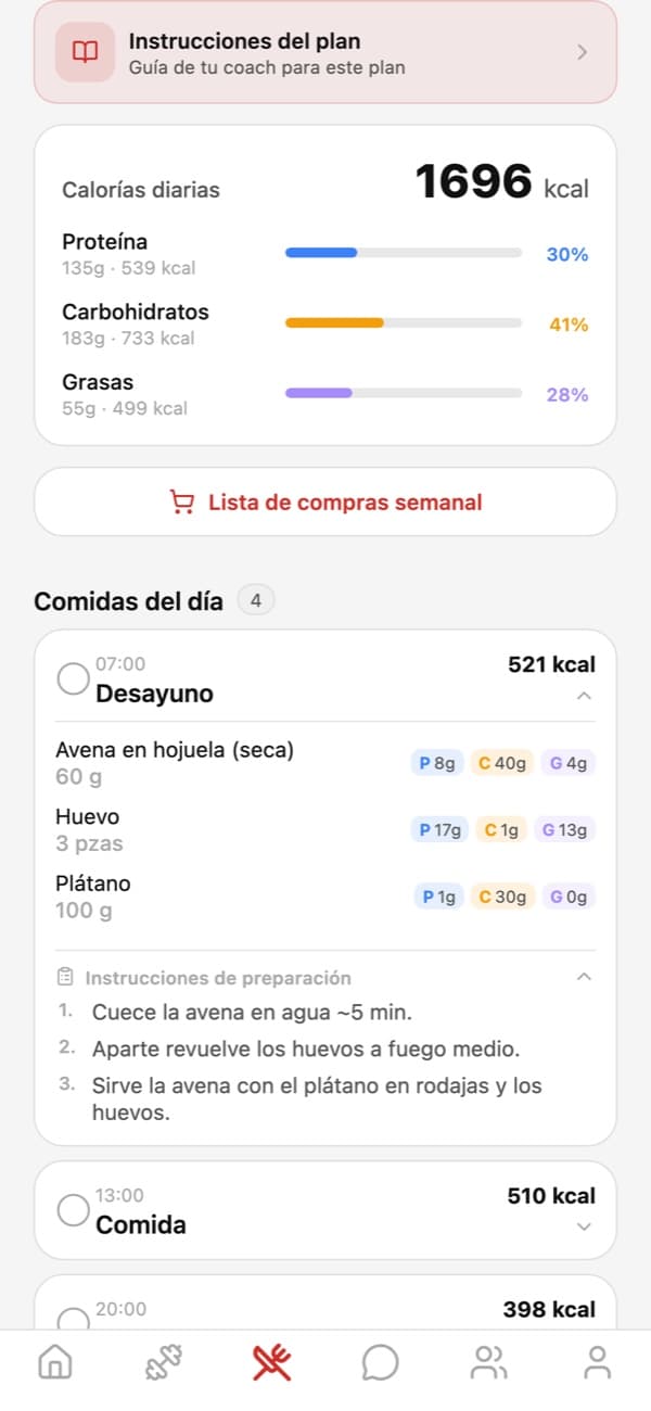 Instrucciones de nutrición